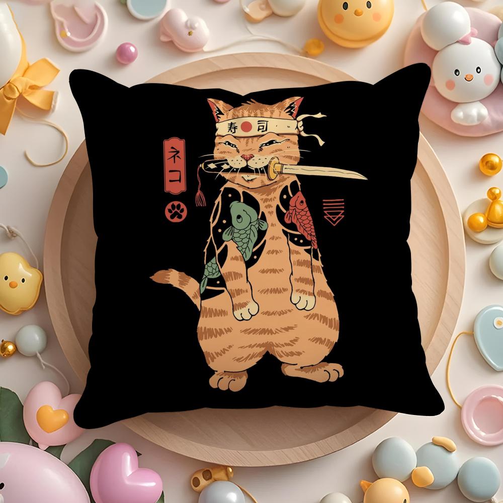 Japanese Style Cat Cushion Cover Home & Car Multi-Scene Pillow Cover - Reversible, Soft & Durable for Daily Use