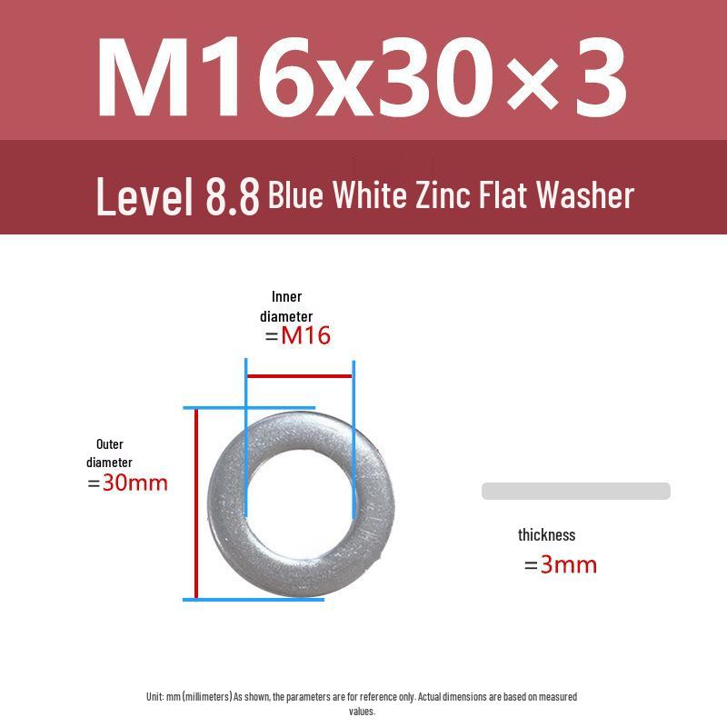 Yigu High-Strength Blue White Zinc Flat Washer, Extra Thick, Enlarged, M6-M20