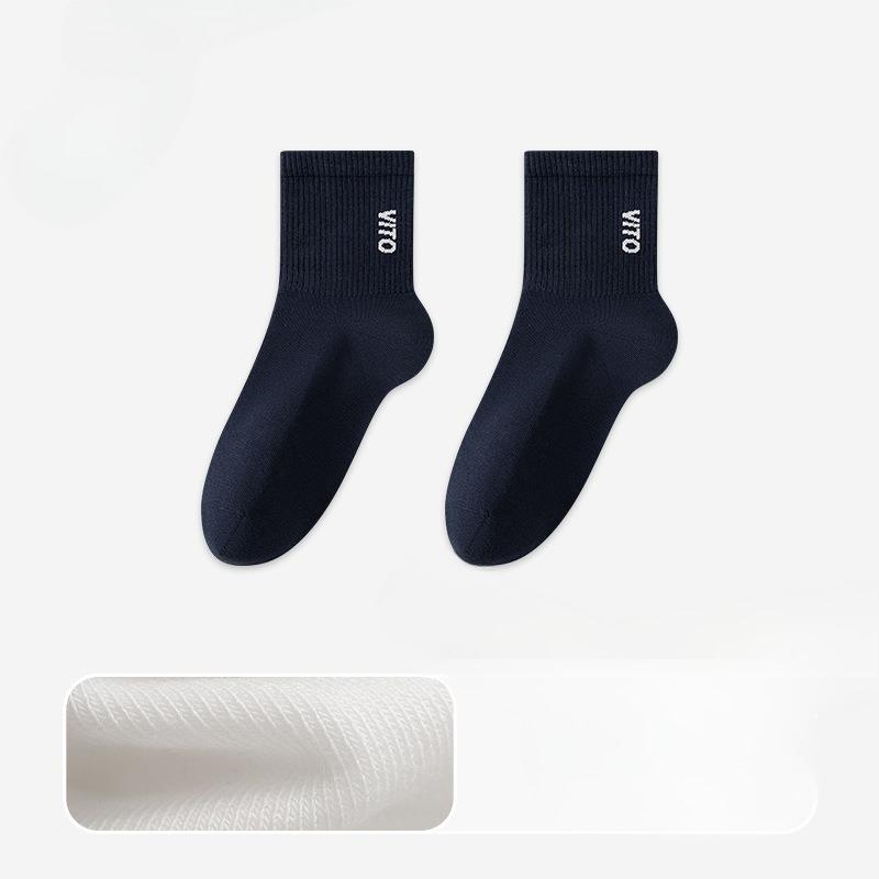 

Мужские осенние носки-трубы с английскими буквами, дышащие, впитывающие пот, дезодорирующие, 10A, бактериостатические 1 pair темно-синий