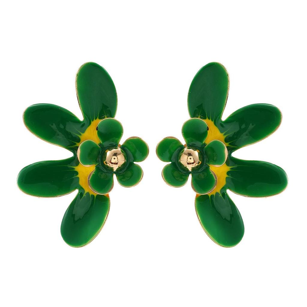 Pinkdudu New Multi Color Drip Oil Flower Stud Earrings Fashionable  Sweet Earrings For Women PD2184