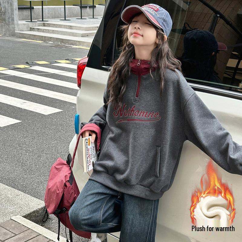 

Девичья флисовая толстовка на молнии Осень/Зима 2025 - Модный принт с буквами 170 cm