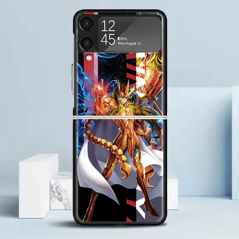 Saint Seiya Anime Black Cover for Samsung Galaxy Z Flip 7 6 5 4 3 5G Phone Case Flip7 Flip6 Flip5 Flip4 Flip3 Pattern Case Galax