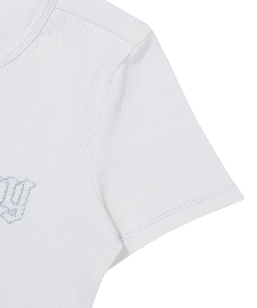 Syupeodeulai W Hole Neck Rib T-Shirt White