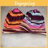 Knit Hat Unisex With Stripe Print No Brim Design For Winter Outdoor Activities