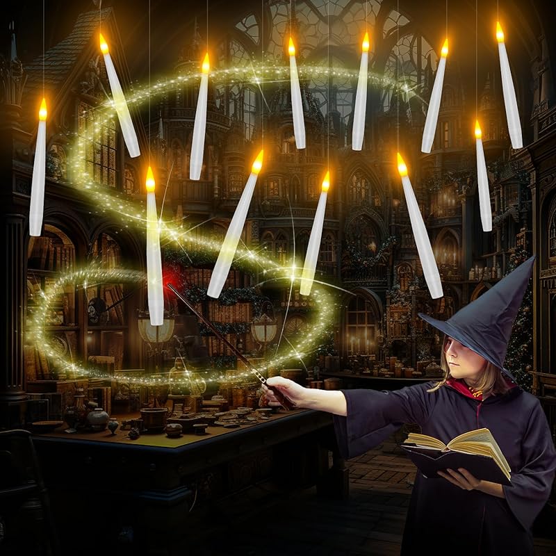 24 шт. Плавающие свечи с палочкой, Рождественское украшение, Магические подвесные свечи, Плавающая бездымная свеча с пультом, Светодиодные свечи-конусы Hanging Deco-12PCS