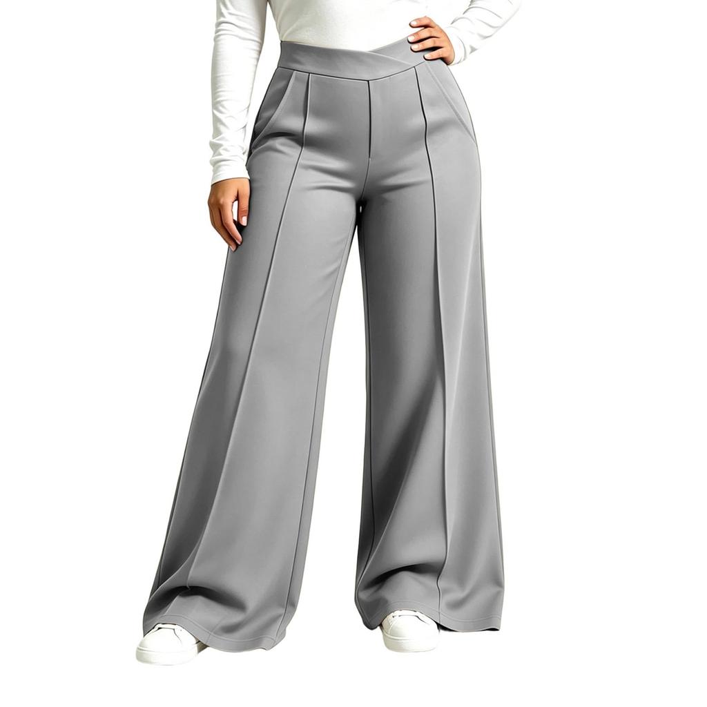 Women's Plus Size Stylish Flowy Pants with Side Pockets for Casual Athletic Wear