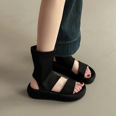 Französische Mode Retro-Designgefühl hohle coole Stiefel Damen 2025 Sommer neu dicksohlige vielseitige Freizeitschuhe High-Top Sandalen