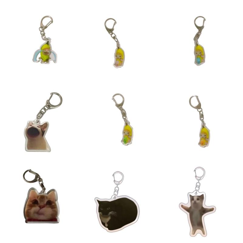 Crying Banana Cartoon Cat Keychain Acrylic Bag Charm Pendant Mascot Decoration