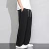 Men Cargo Pants Drawstring Elastic Waist Solid Color Thin Pockets Loose Straight Wide Leg Sport Trousers Daily Wear Casual Pants