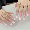24PCS 3D Peach Flower French Style False Nails Fake Nails Manicure Nails Tips Removable Fake Nails Acrylic Press On Nails
