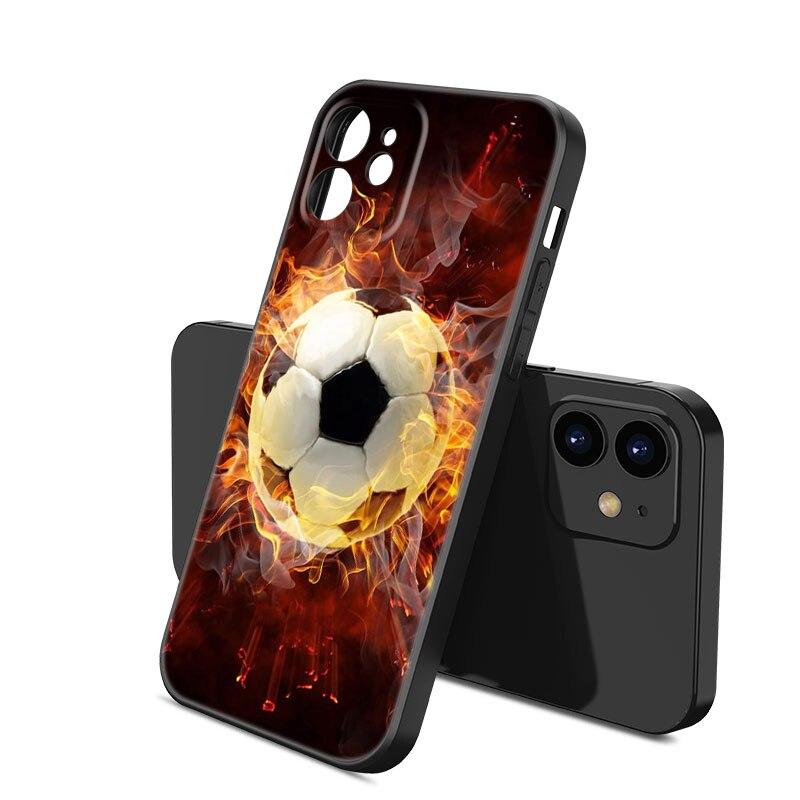 Apple iPhone 13 12 Mini 11 Pro XS Max XR X 8 7 6S 6 Plus SE 2022 2020 5S 5 uchun Olov Futbol To'pi Futbol To'pi Telefon G'ilofi Qora Qopqoq