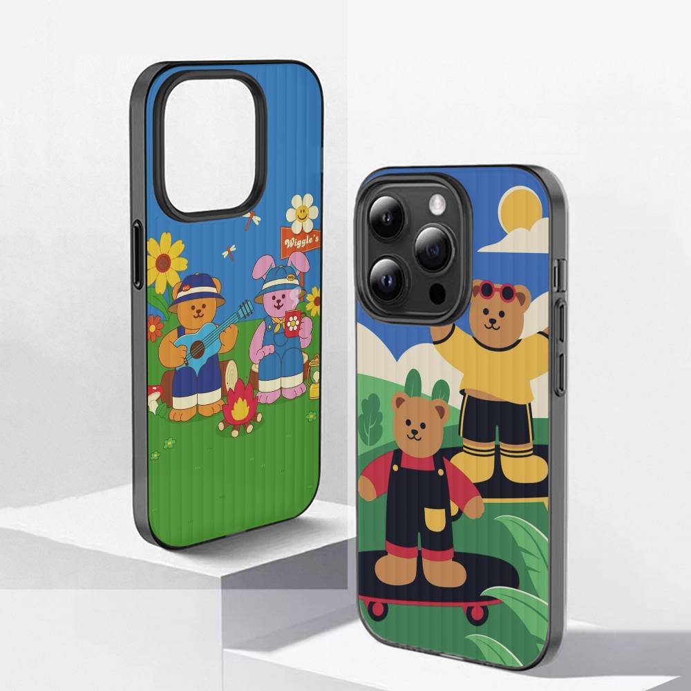 Cartoon Cute bear Phone Case For iPhone 16 15 17 Pro Air 11 12 13 14 Pro Max Plus Soft Ripple Silicone Cover Shell