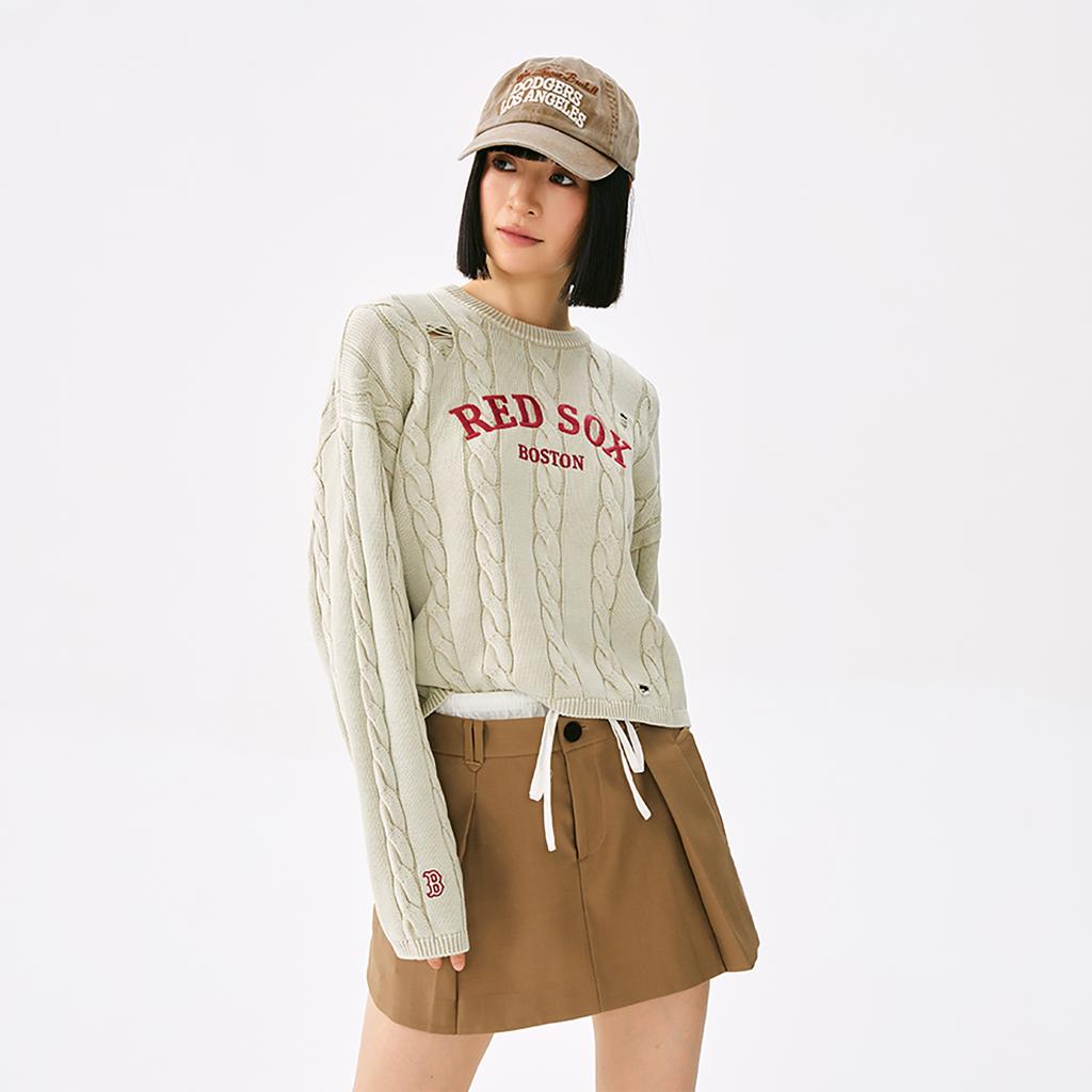 New MLB Preppy Style Collection Boston Red Sox 25FW Sweater Women's Light Sand 3FKPV0354-43SAL