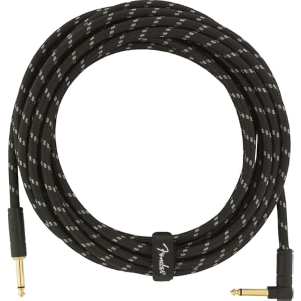 Fender Shield Cable Deluxe Series Instrument Cable, Straight/Angle, 18.6', Black Tweed 08