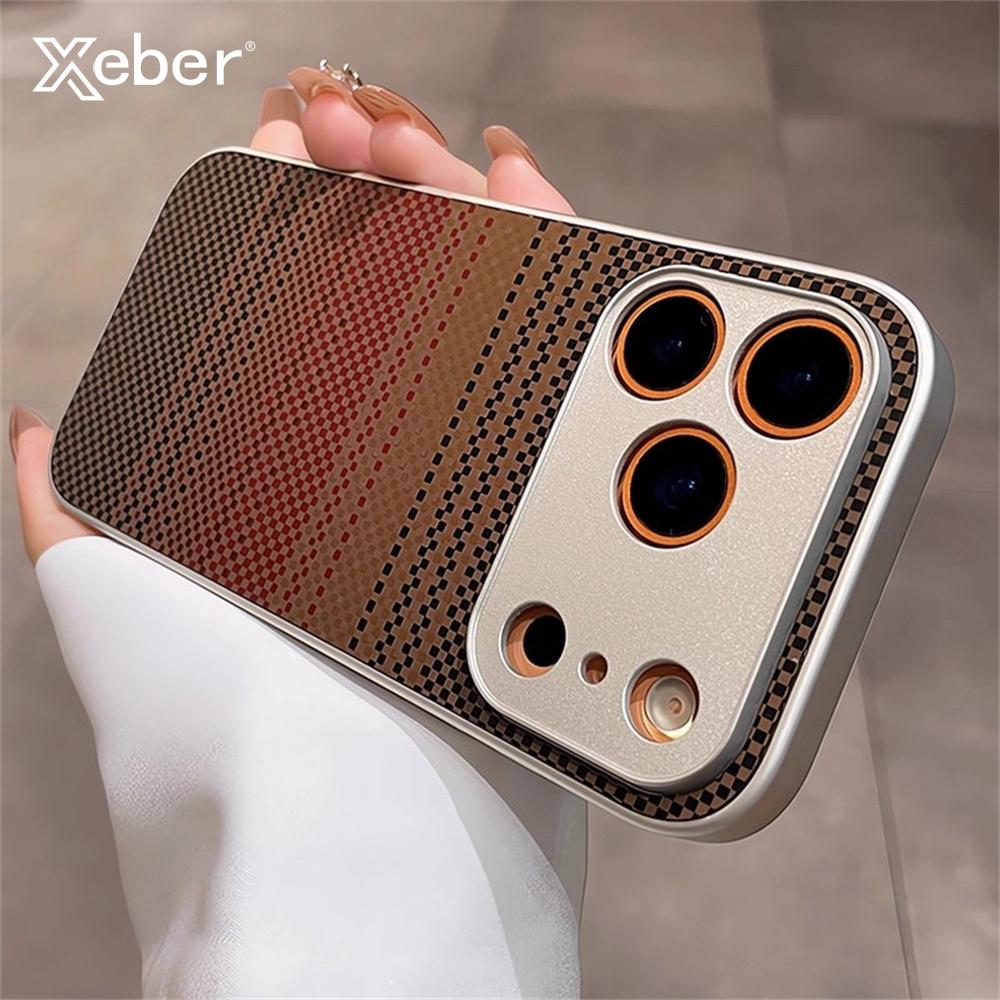 Carbon Fibre Relief Texture Phone Case For iPhone 17 16 15 14 13 12 Pro Max Plus Air Hard PC Shockproof Plating Cover