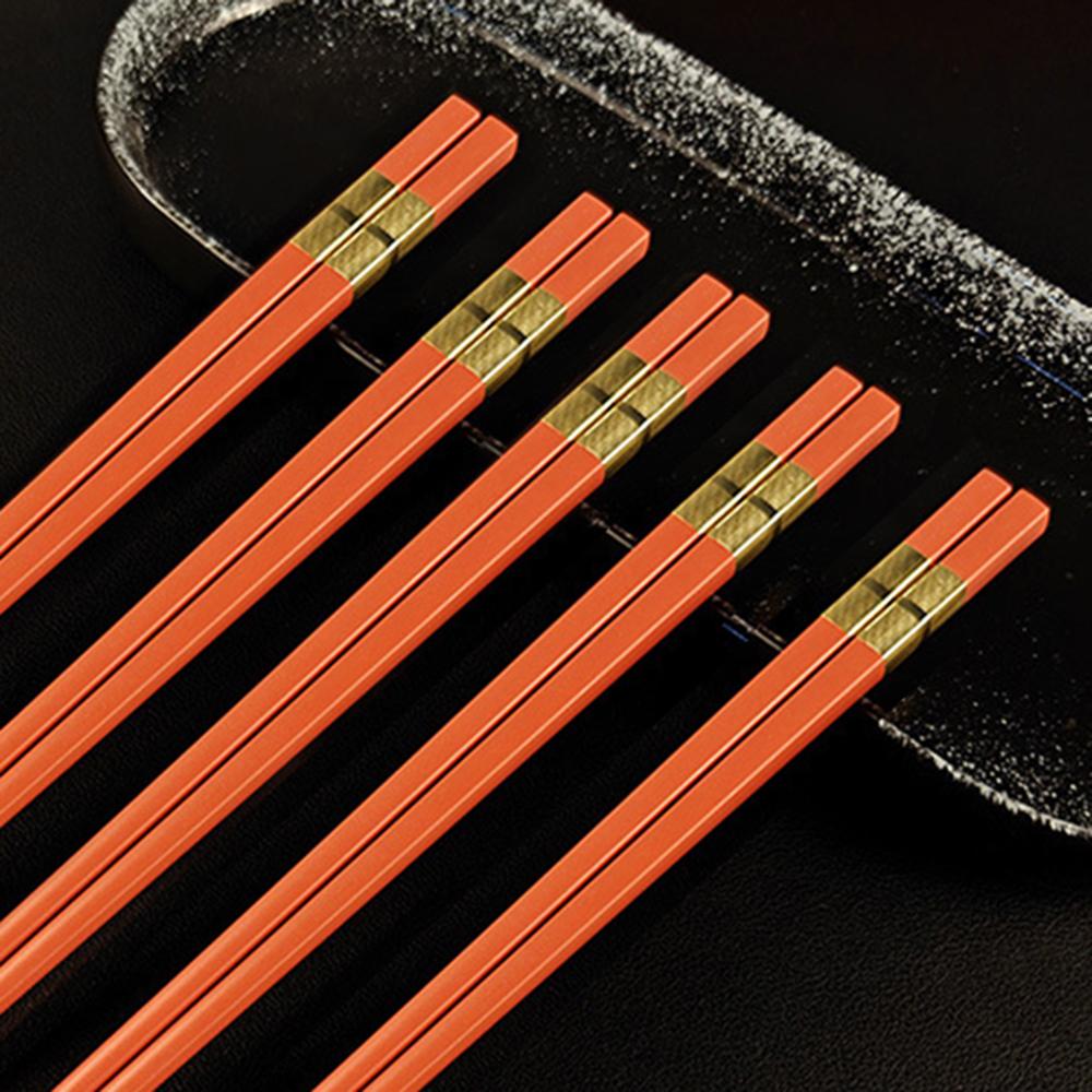 Orange 5 Pairs Chinese Chopsticks Sushi Sticks Korean Chopsticks Reusable Alloy Chop Sticks Kitchen Tableware Tool Accessories