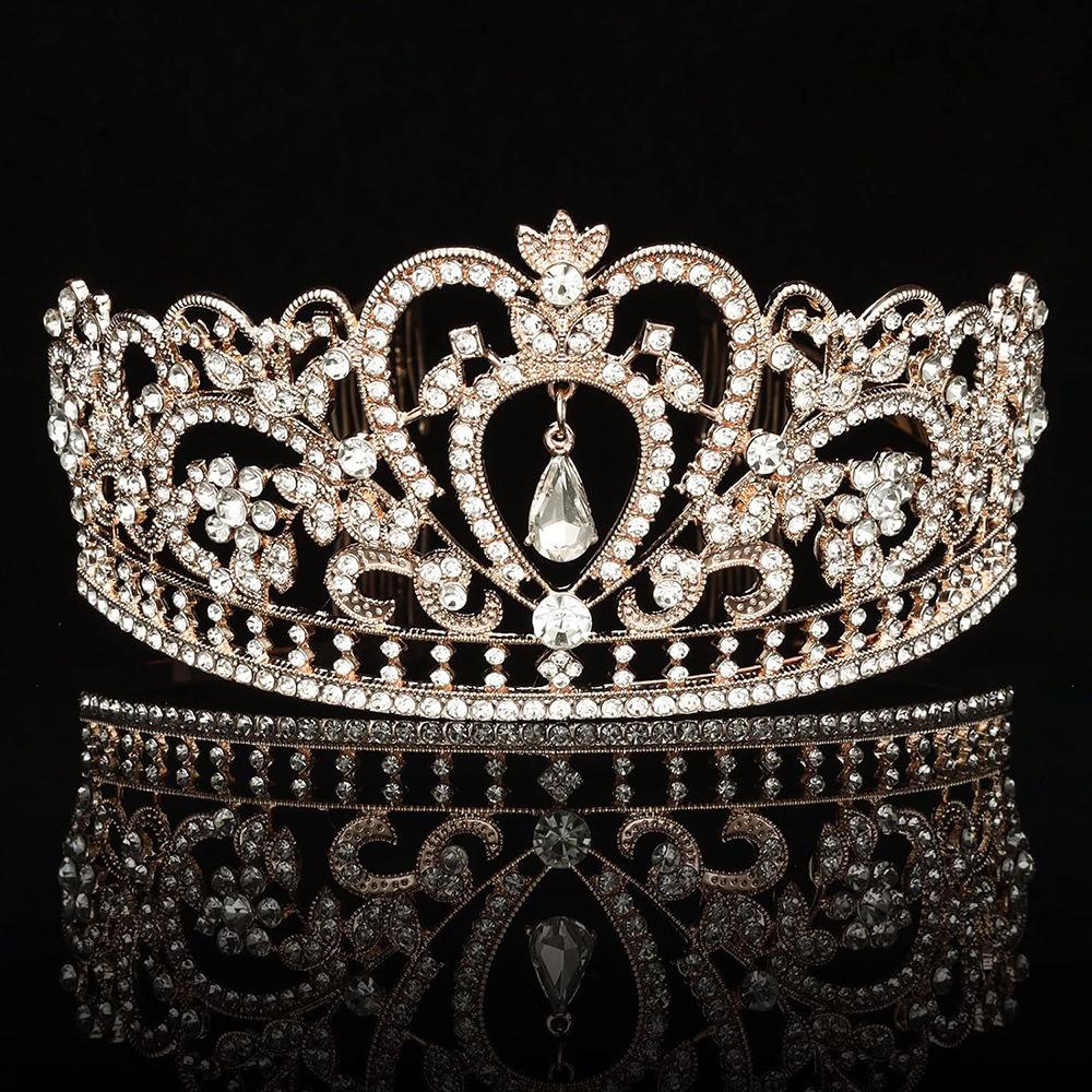 

European and American Bride s Crown Queen s Luxurious Rhinestone Jewelry Wedding Birthday Party Crown Hollowed Out Heart Shaped Hair Accessory