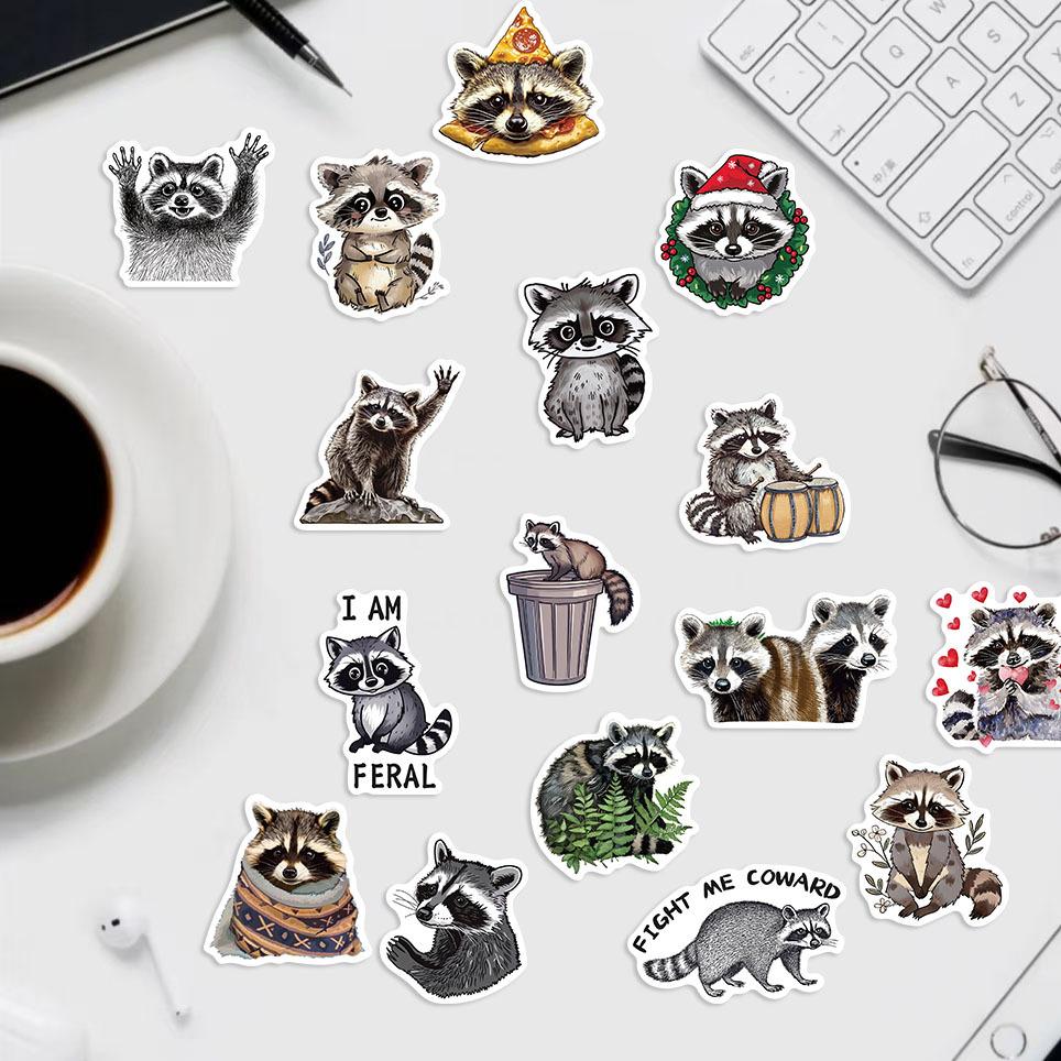 50 Cartoon New Raccoon Doodle Stickers Decorate Guitar Notebook Suitcase DIY Waterproof
