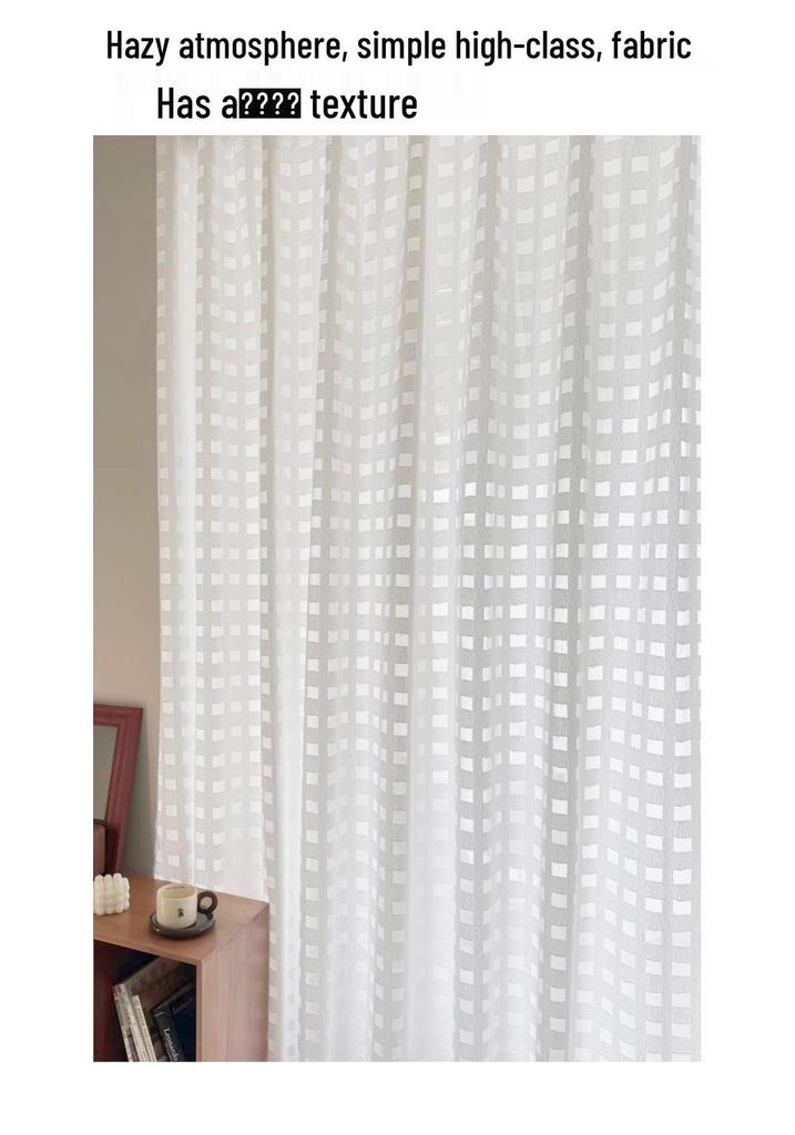 Vintage Plaid Sheer Linen Curtains for Living Room & Bedroom - Light-Permeable, High-End Feel, New Style for Balcony Windows