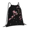 Japanese Sakura Cherry Blossoms Drawstring Backpack Women Lightweight Foldable Sport Gym Sackpack Portable Sacks for Training