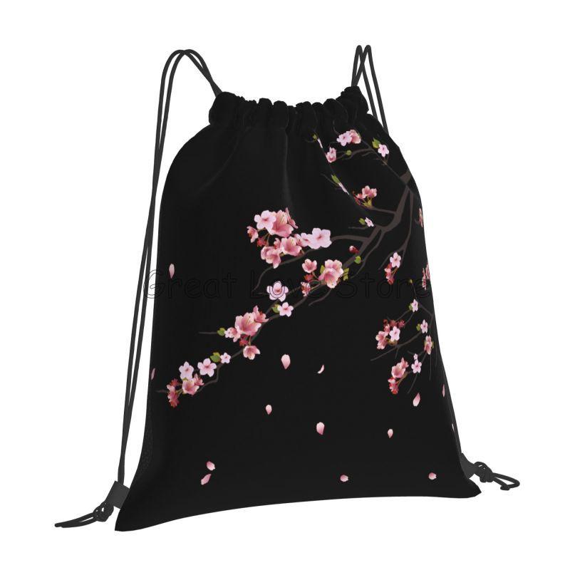 Japanese Sakura Cherry Blossoms Drawstring Backpack Women Lightweight Foldable Sport Gym Sackpack Portable Sacks for Training