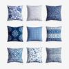 New Chinese-style Blue and White Porcelain Pillowcase, Classical Blue Geometric Pillow Cover, Short Pile Printed Home Sofa Cushion Cover