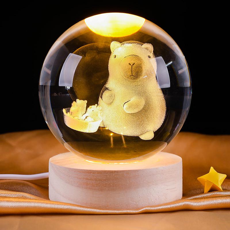 Crystal Ball Night Light: Stitch Capybara Cartoon Ornament 6cm Crystal Ball