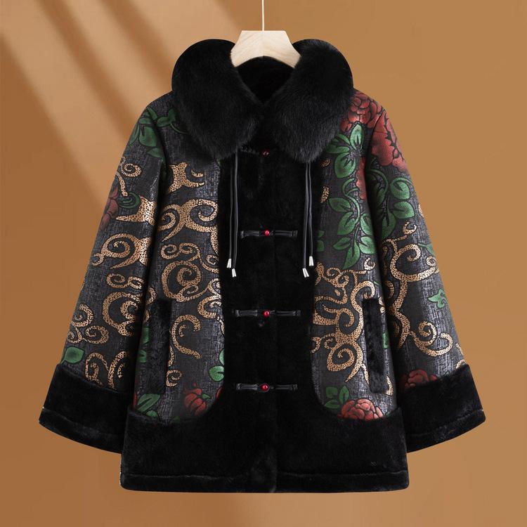 Middle-aged and Elderly Women's Winter Clothes Mink Fur Coat Mother Autumn and Winter Coat Rich Wife Plus Velvet Thick Clothes