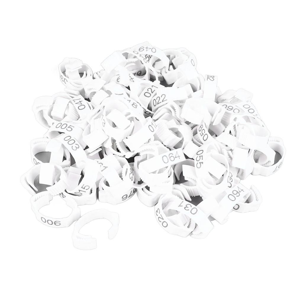 100 Stück Hühnerbeinringe Clip-On Leuchtende Farbe Robuster Kunststoff Nummeriert Geflügelbeinbänder für Vögel