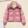 Women Winter Cotton Coat Hooded Thickened Padded Short Type with Zipper Pockets Elastic Cuffs Pure Color Windproof Lady Down Coat