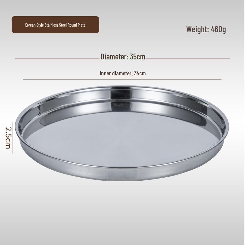 Korean Style Stainless Steel Round Golden Tray for Cold Noodles, Rice, or Steaming – Thickened Flat Bottom Plate