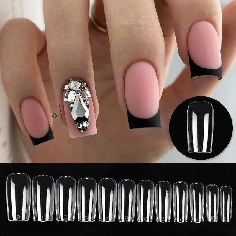 Clear Long False Nail Tips Set  Acrylic Extension Full Cover Nail Tips Fake Finger UV Gel Polish Quick Building Mold Nail Tool