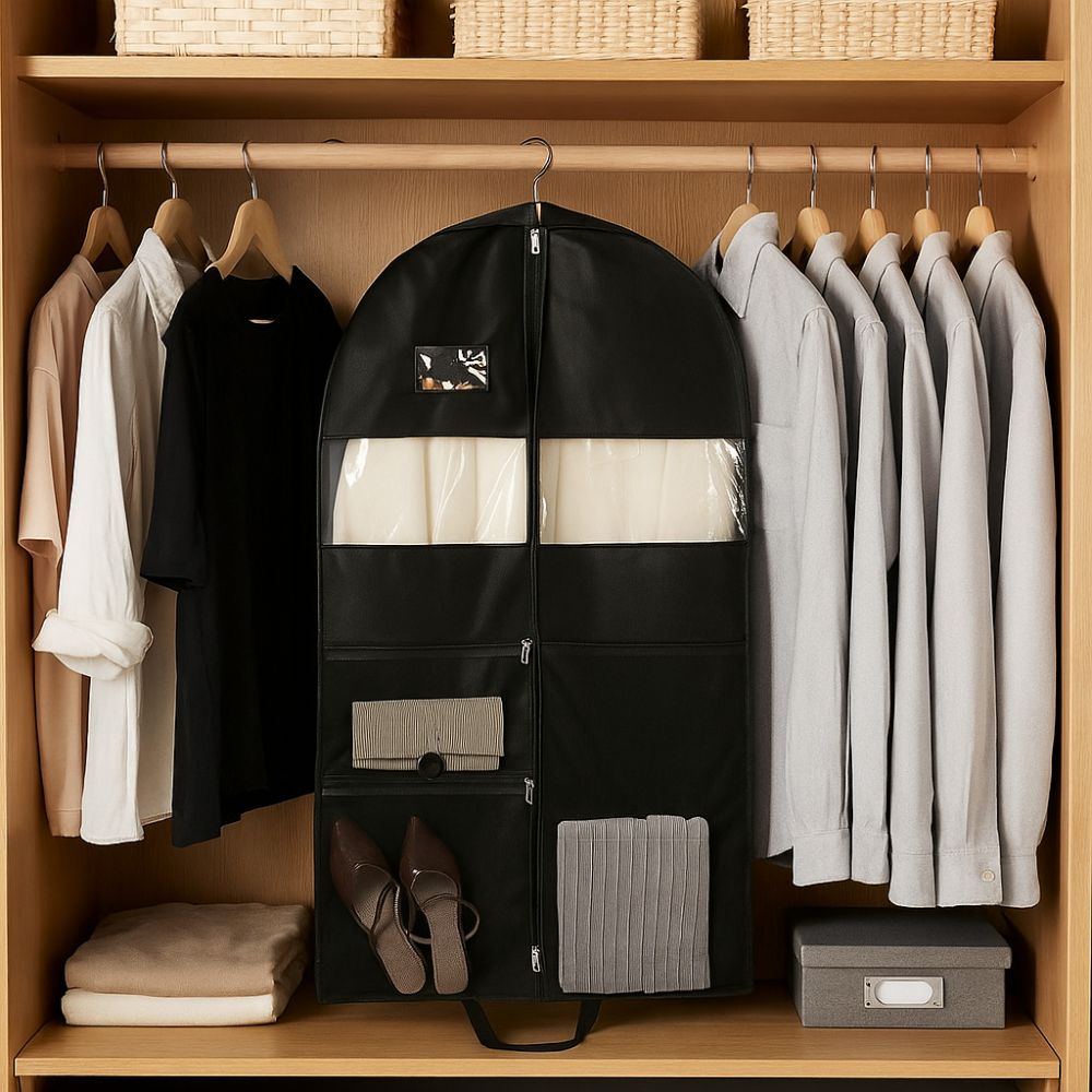Mesh Pockets Portable Garment Bags Multi-Compartment Foldable Travel Garment Bags with Window Hanging Dress Dust Bag Travel