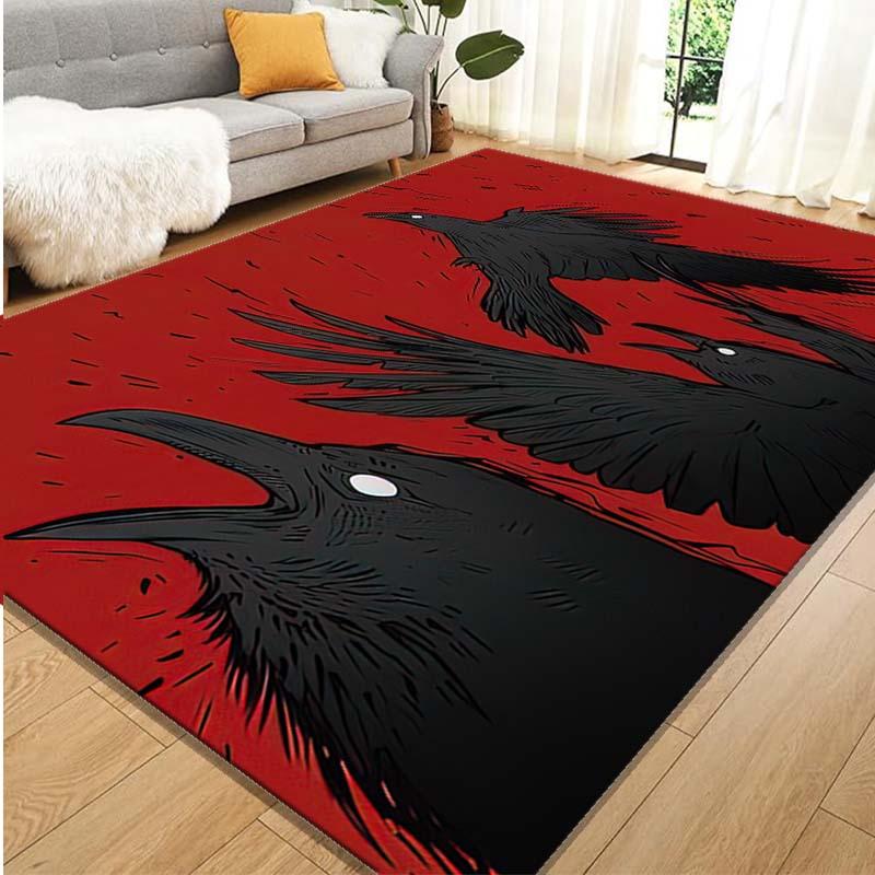 Durable Crow Design Home Decor Bloody Crow Horror Area Rug - Polyester Anti-Slip Mat for Living Room, Bedroom, Office - Large