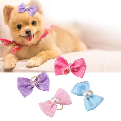20pcs Pearl Decor Polka Dot Bow Hair Scrunchies Dog Bow Hair Bands  Daily Decoration
