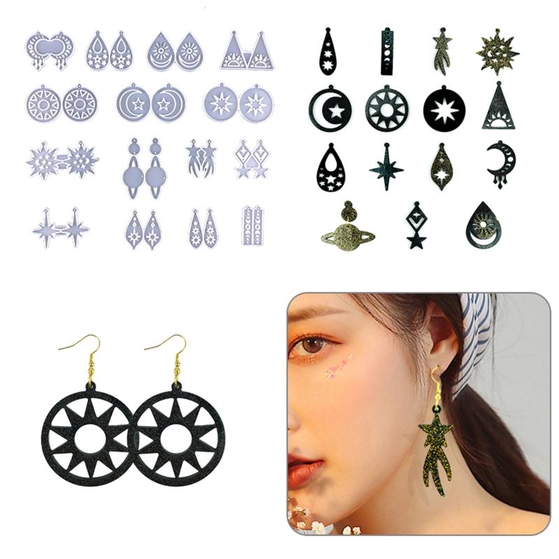 Astronomical Element Earrings Drop Glue Mold Diy Planet Moon Star Keychain Mold Ornament for Key Pendant Silicone Mold