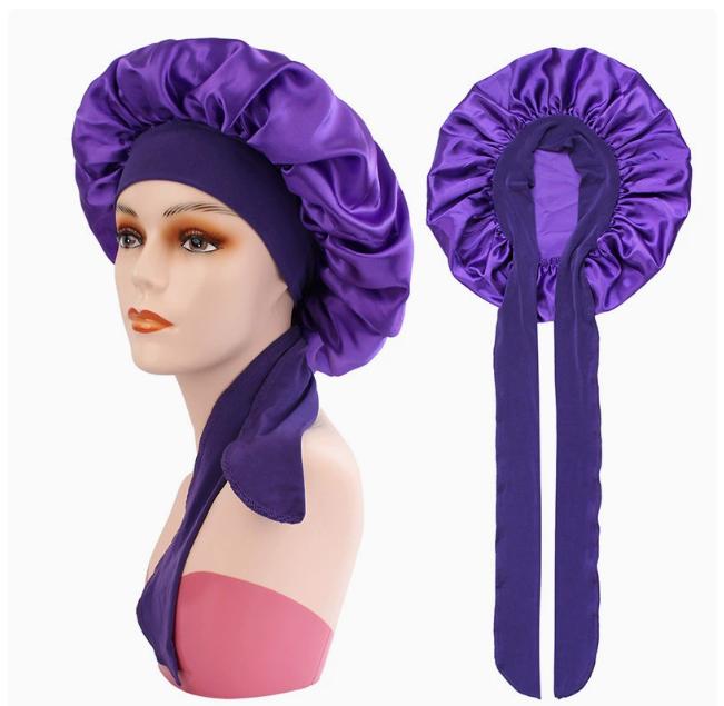 Ding sleeping cap, wide , hair care, European and American fabric shower cap, dark purple. One Size