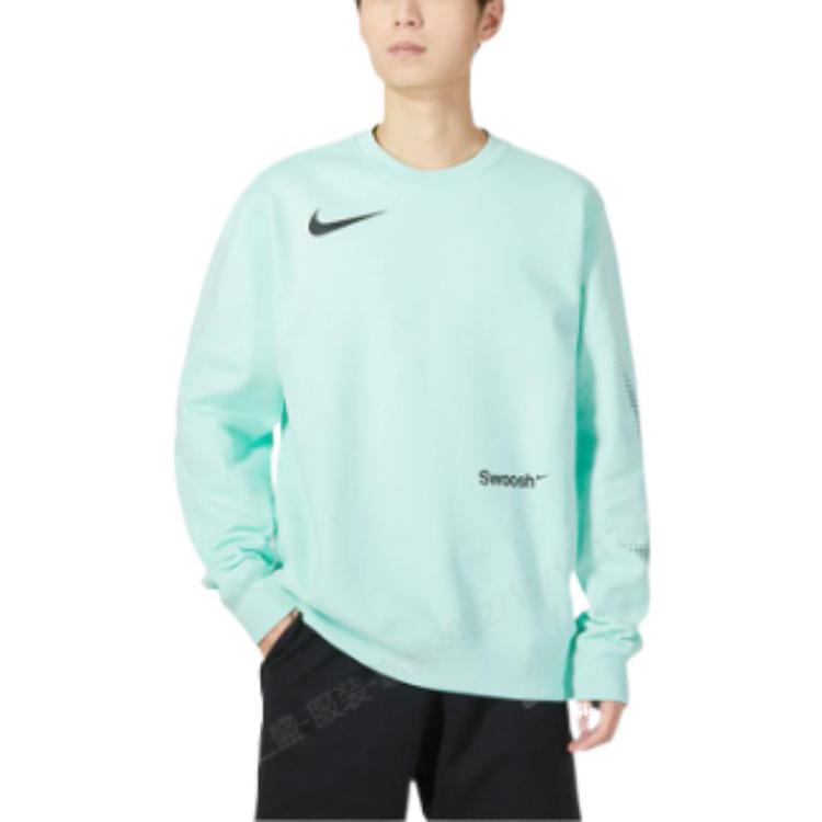 Nike Solid Color Logo Print Crew Neck Sweatshirt Men Tops Green FB1960-317