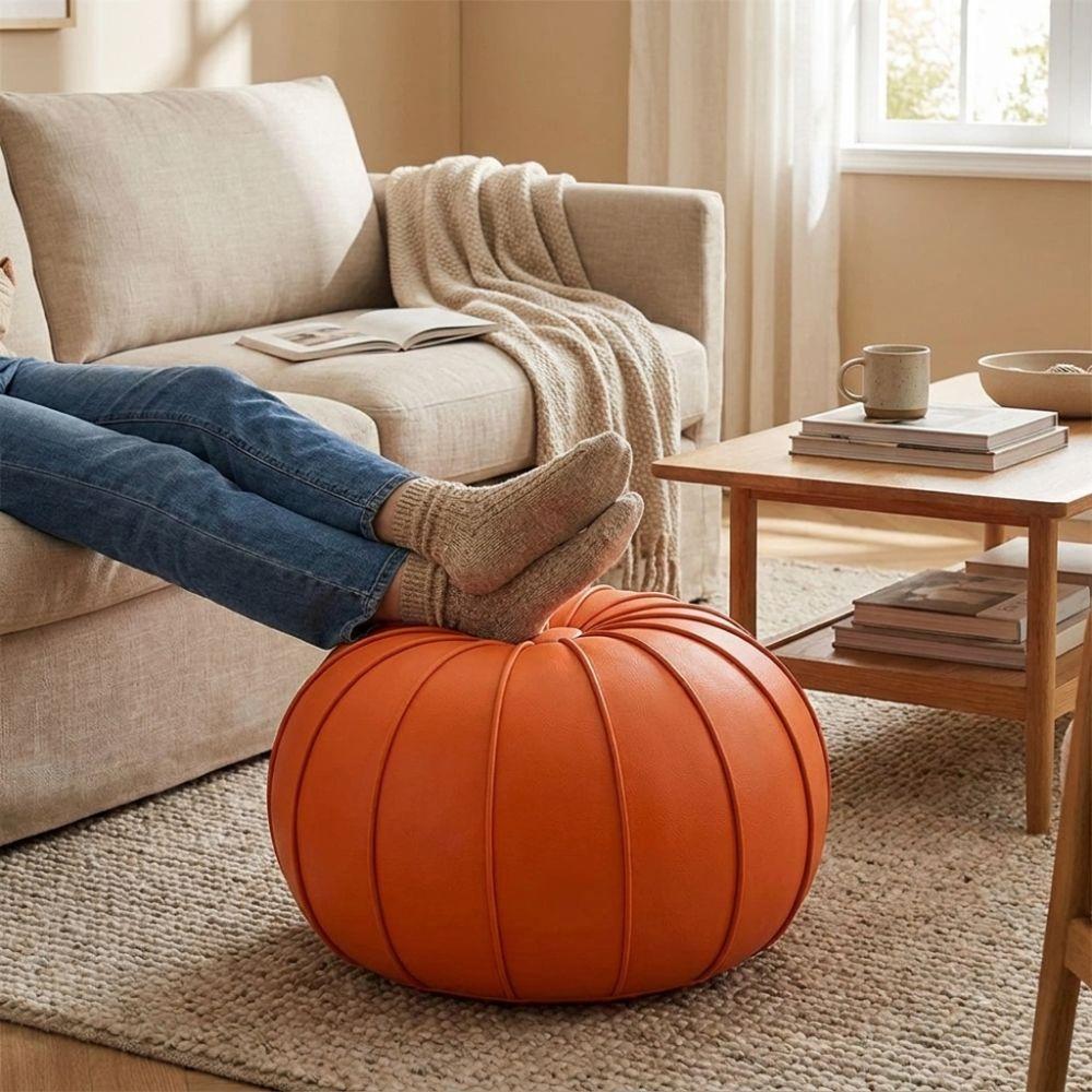 PU Leather Pouf Ottoman Cover Unstuffed Storage Bag Modern Shoe Stool Cover Home Use