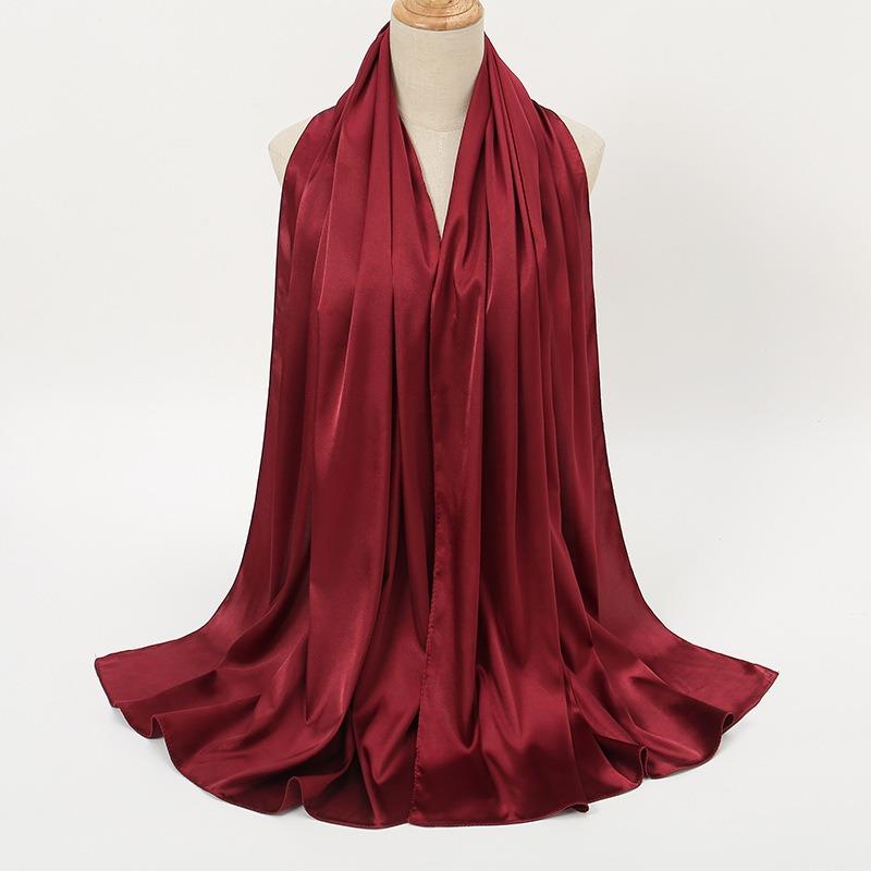 Women's Solid Color Pearlescent Satin Imitation Silk Long Scarf New Monochrome Satin Scarf Women's YW Versatile
