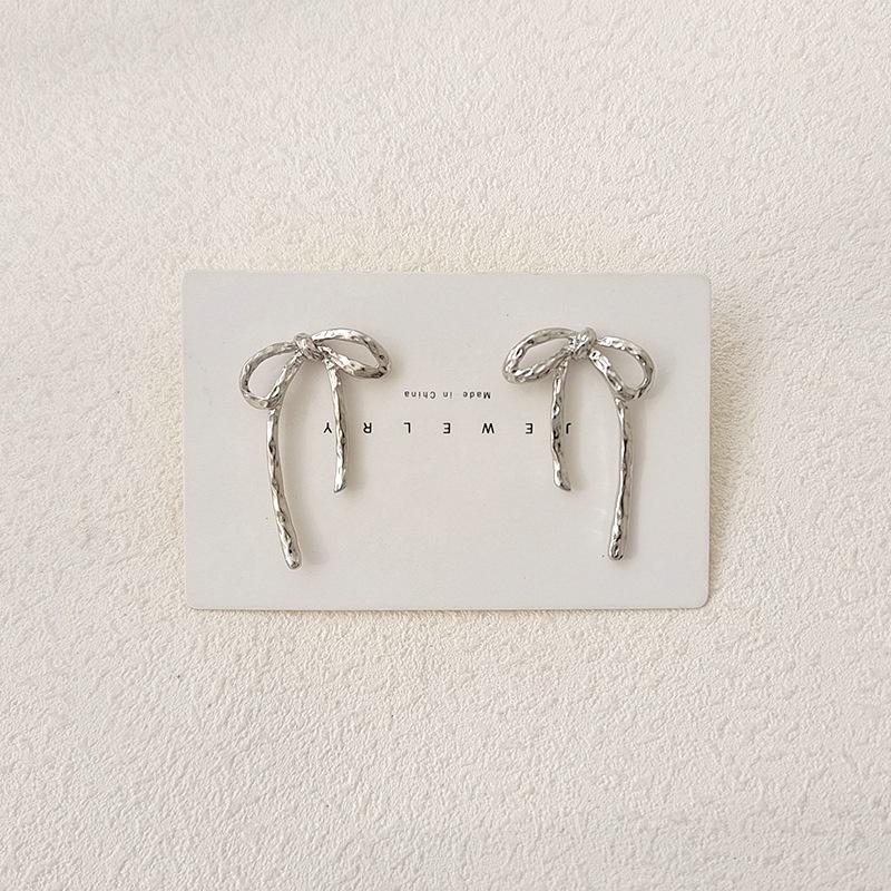 Exquisite Bow Stud Earrings for Women Hypoallergenic Piercing Silver Earings Accessories Jewelry