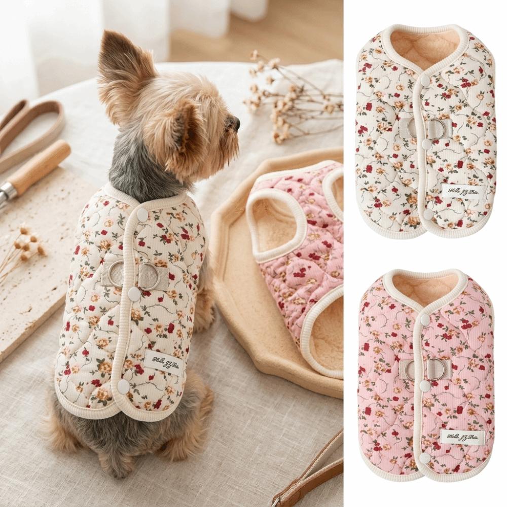Floral Print Dog Winter Coat Thick Fleece Cat Winter Vest Durable Pet Vest  Indoor Outdoor