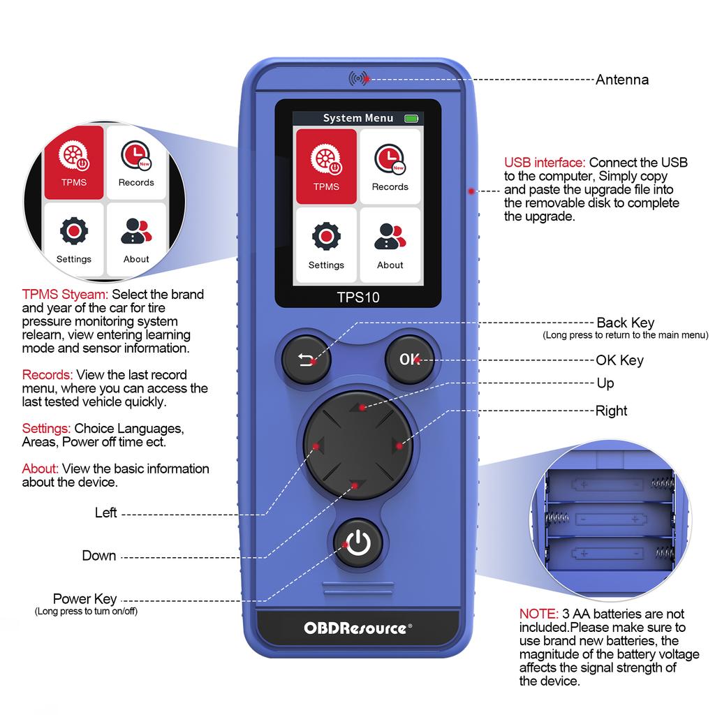Outil de réinitialisation TPMS universel pour voiture Outil de capteur de surveillance de la pression des pneus de voiture U508/TPS10 Pour Ford Opel Jeep GMC Etc Outils de diagnostic