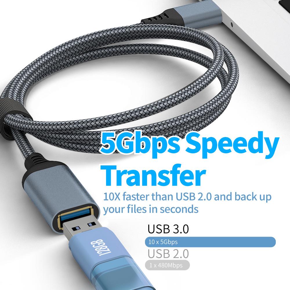 USB 3.0 Male-to-Female Extension Cable for Data Transfer and Charging - Compatible with U Disk, Keyboard, Mouse, PS4, PS5 Controllers.