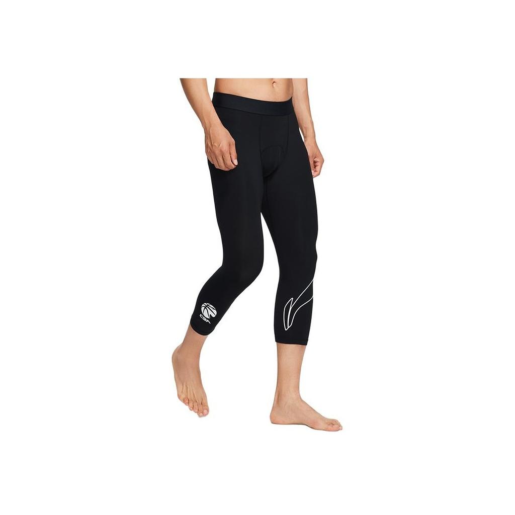 Li Ning Cba Series Elastic Knitted Three-Quarter Fitness Pants Men Pants Black AUQS091-2