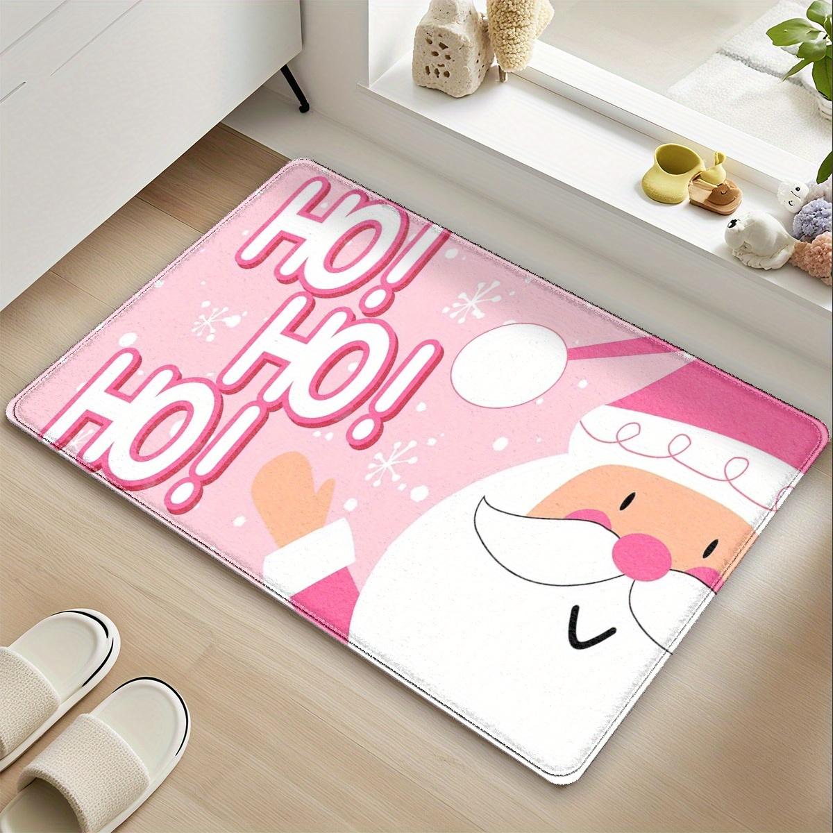 

Pink Santa Snowflake Floor Mat, Soft Flannel Non-Slip Mat,Cute Heart Cutout Design for Bathroom, Kitchen,Entryway, Holiday Decor 40x60cm