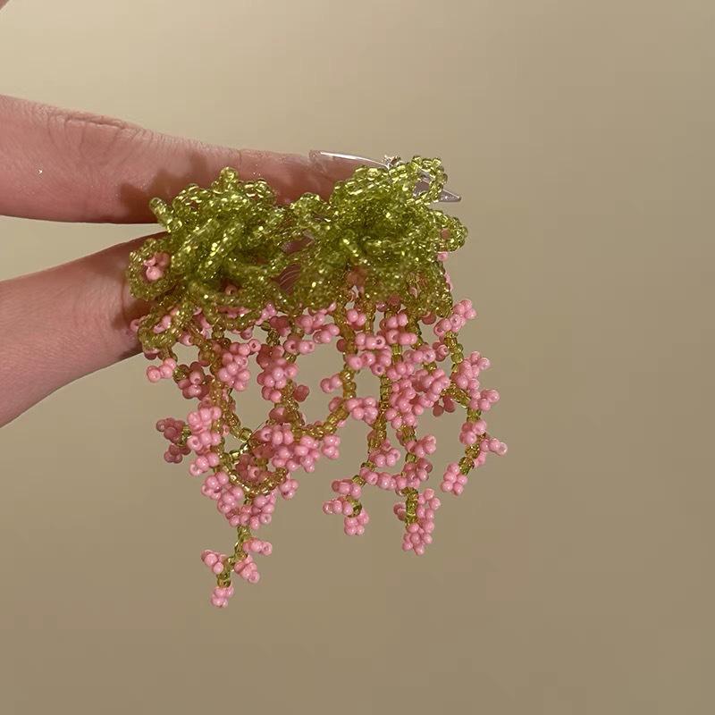 Colorful Dopamine Fabric Beaded Earrings – Women's Studs, Seaside Vacation Style, Ear Clips