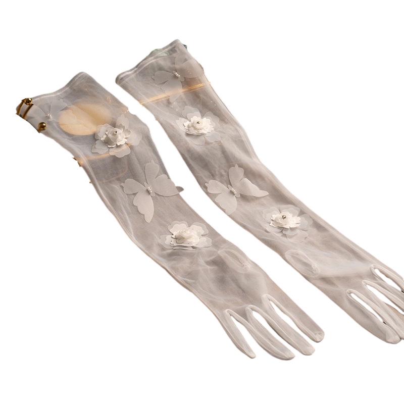 Luxury Pearl Flower Mesh Gloves for Brides - Elegant Wedding and Evening Dress Accessories