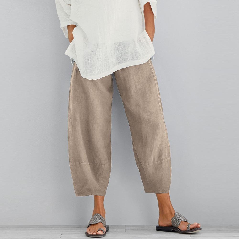 Women's High Waist Loose Fit Cotton Cropped Pants Casual Wide Leg Trousers