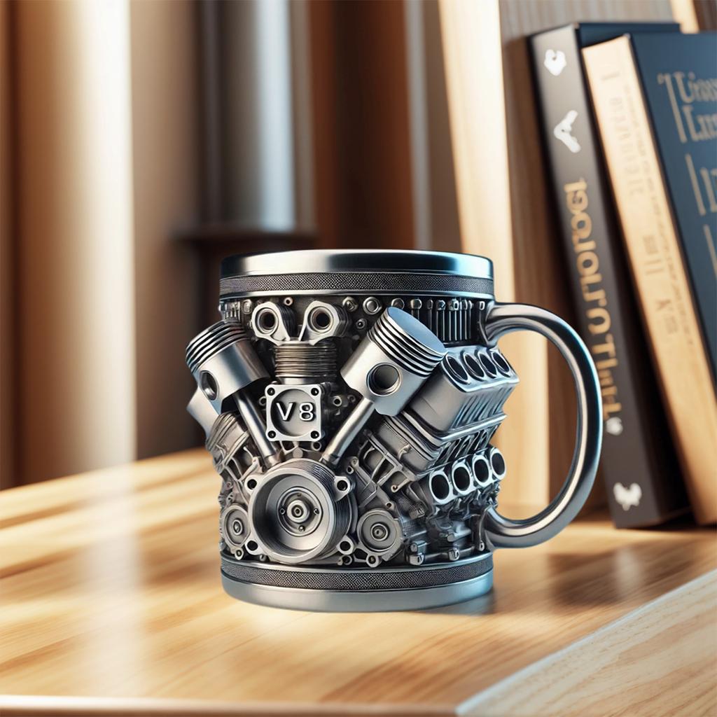 Automotive Engine Insulated Coffee Mug Stainless Steel Inner Cup Heat Resistant Water Container for Car Enthusiasts